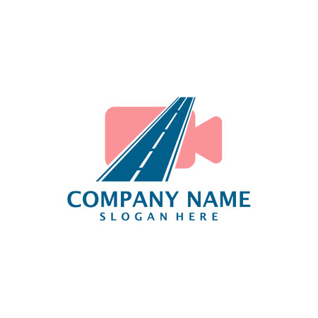 Road camera logo design vector. Camera with Road logo design template conceptのイラスト素材
