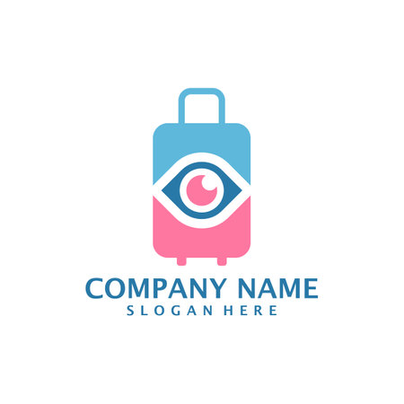 Eye with Suitcase logo design vector. Suitcase logo design template conceptのイラスト素材