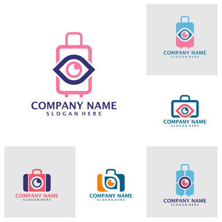 Set of Eye with Suitcase logo design vector. Suitcase logo design template conceptのイラスト素材
