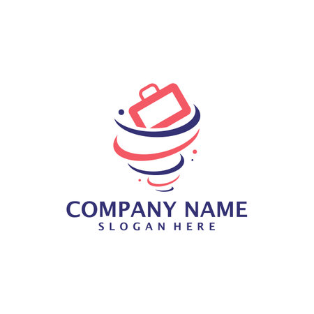 Tornado with Suitcase logo design vector. Suitcase logo design template conceptのイラスト素材