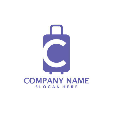 Letter C with Suitcase logo design vector. Initial C with Suitcase logo design template conceptのイラスト素材