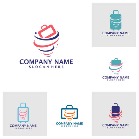 Set of Tornado with Suitcase logo design vector. Suitcase logo design template conceptのイラスト素材
