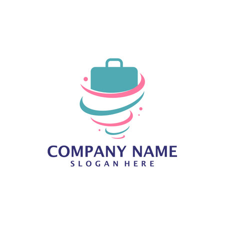 Tornado with Suitcase logo design vector. Suitcase logo design template conceptのイラスト素材