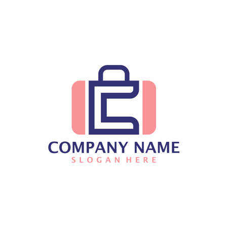 Letter C with Suitcase logo design vector. Initial C with Suitcase logo design template conceptのイラスト素材