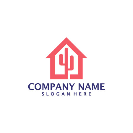 House Cactus logo design vector. Cactus Home logo design template conceptのイラスト素材