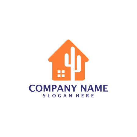 House Cactus logo design vector. Cactus Home logo design template conceptのイラスト素材