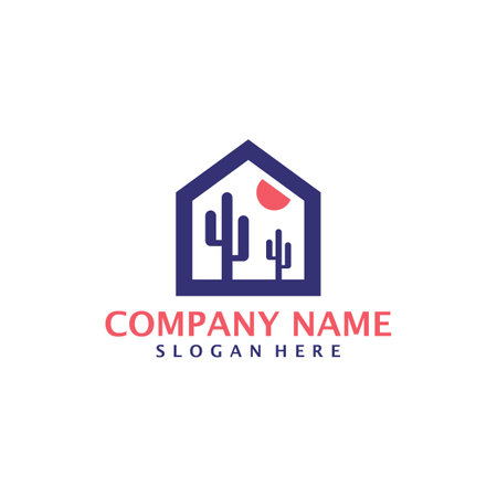 House Cactus logo design vector. Cactus Home logo design template conceptのイラスト素材