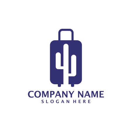 Cactus with Suitcase logo design vector. Cactus Suitcase logo design template conceptのイラスト素材