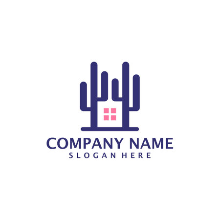 House Cactus logo design vector. Cactus Home logo design template conceptのイラスト素材
