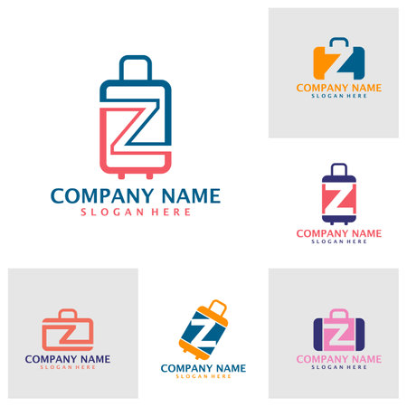 Set of Letter Z with Suitcase logo design vector. Initial Z with Suitcase logo design template conceptのイラスト素材