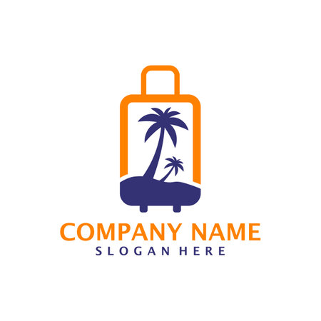 Summer Travel logo design vector. Coconut tree with suitcase logo design template conceptのイラスト素材