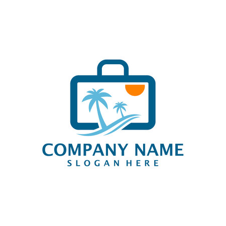 Summer Travel logo design vector. Coconut tree with suitcase logo design template conceptのイラスト素材