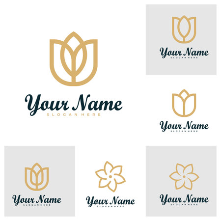 Set of Elegant Rose Flower logo design vector. Minimalist Rose Flower logo design template conceptのイラスト素材