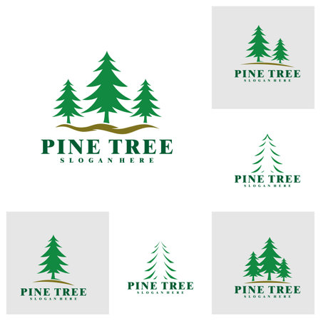 Set of Pine Tree logo design vector. Creative Pine logo concepts templateのイラスト素材