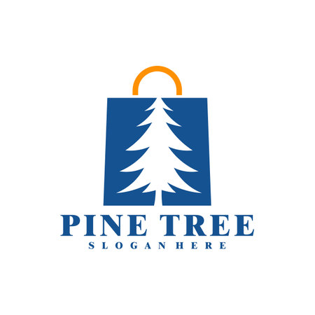 Pine Tree with Shop logo design vector. Creative Pine logo concepts templateのイラスト素材