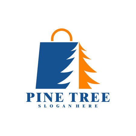 Pine Tree with Shop logo design vector. Creative Pine logo concepts templateのイラスト素材