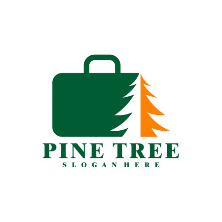 Pine Tree with Suitcase logo design vector. Creative Pine Travel logo concepts templateのイラスト素材