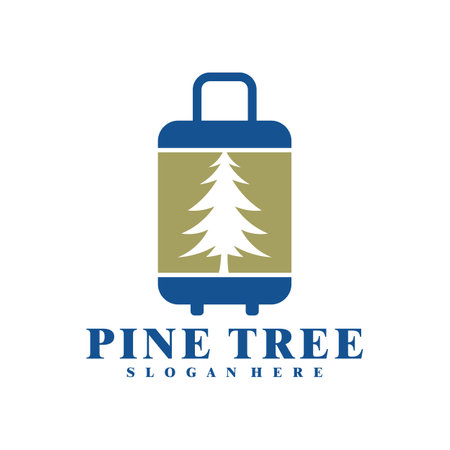 Pine Tree with Suitcase logo design vector. Creative Pine Travel logo concepts templateのイラスト素材