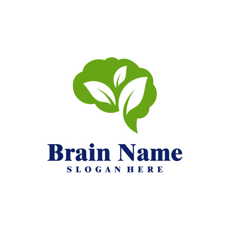 Nature Brain logo design vector. Creative Brain with Leaf logo concepts templateのイラスト素材