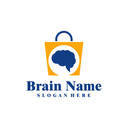 Shop Brain logo design vector. Creative Brain with Bag Shop logo concepts templateのイラスト素材