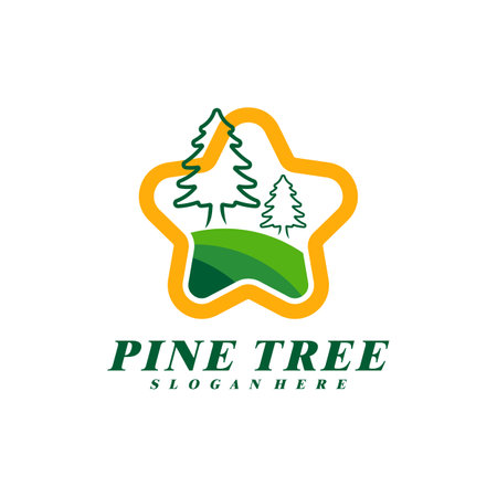 Pine Tree with Star logo design vector. Creative Pine Tree logo concepts templateのイラスト素材