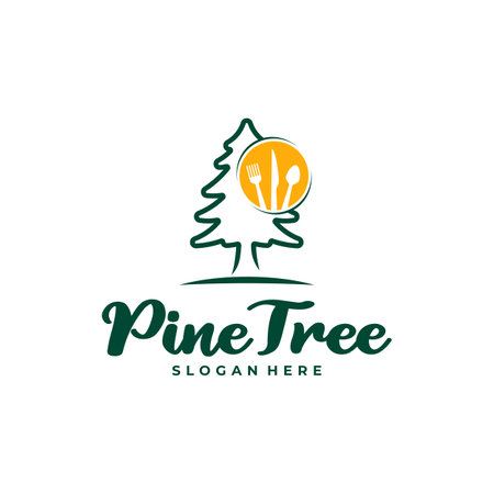 Pine Tree with Food logo design vector. Creative Pine Tree logo concepts templateのイラスト素材