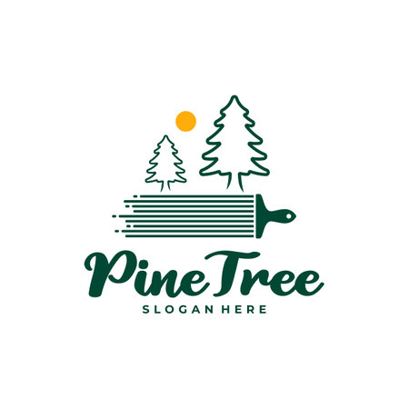 Pine Tree with Paint logo design vector. Creative Pine Tree logo concepts templateのイラスト素材