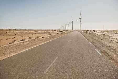 A road to the windmills electric power productionの写真素材