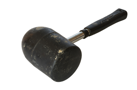 Metal hammer with a rubber handle isolated on white backgroundの写真素材