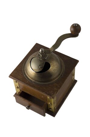 Vintage manual coffee grinder made of wood and bronze.の写真素材