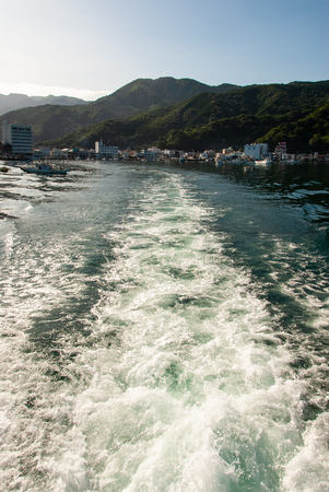 Beautiful wave made of ship's screwの写真素材