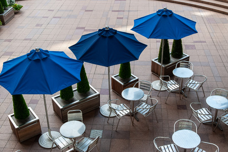 Three parasols lined up beautifullyの写真素材