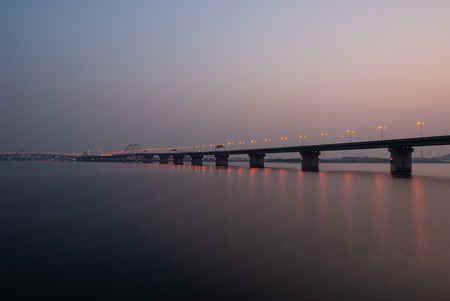 Bridge across Osaka Bay at dawn, Osaka Airportの写真素材