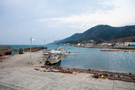 Fishing port with fluorescent lights onの写真素材