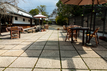 Shadow of umbrella made of stoneの写真素材