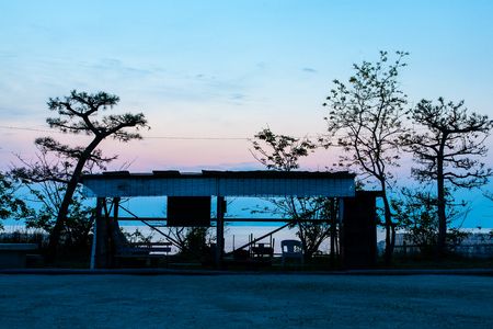 The sky of Lake Biwa gradually brightensの写真素材