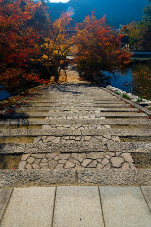 Stone steps and autumn leaves of Entsuji Templeの写真素材