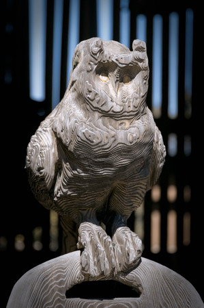 Very old wooden owl figurineの写真素材