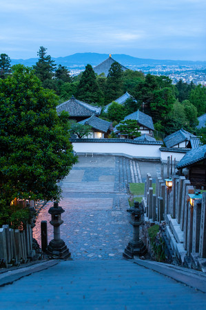 Early morning Nara cobbles and long stone stepsのeditorial素材
