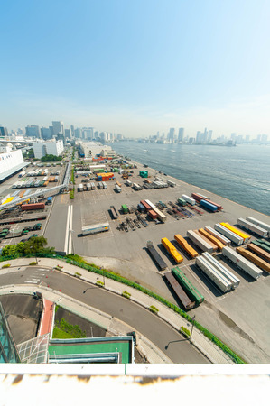 A wharf with lots of cargoのeditorial素材