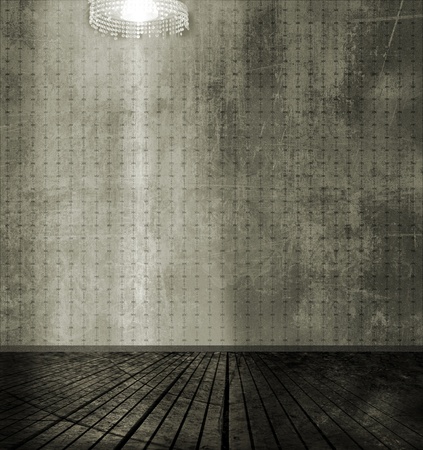 Old living room with a ceiling lamp の写真素材