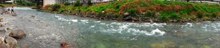River in Thimphu, Bhutan- A Panorama Image の写真素材