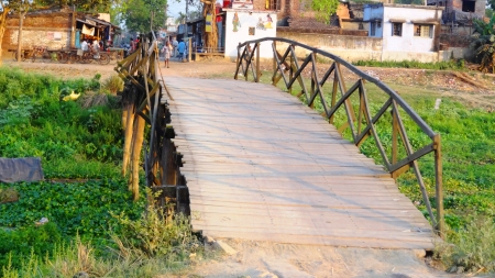 Wooden broken rural bridge の写真素材