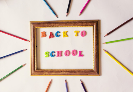colorful letters back to school and colorful penの写真素材