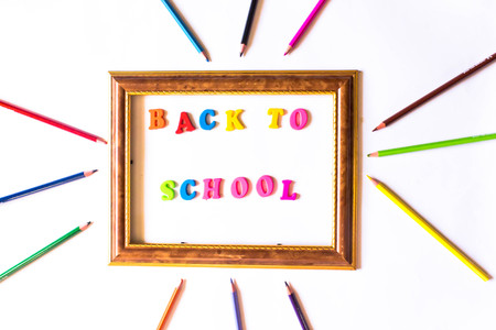 colorful letters back to school and colorful penの写真素材