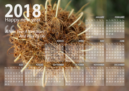 calendar 2018 happy new year with flower  backgroundの写真素材