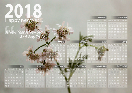 calendar 2018 happy new year with flowers backgroundの写真素材
