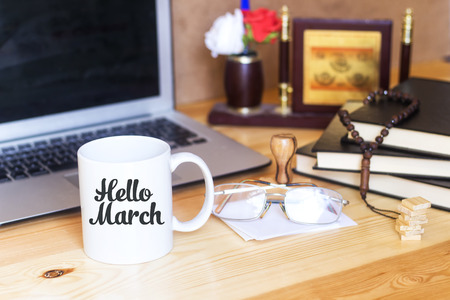 muslim desktop and hello march conceptの写真素材
