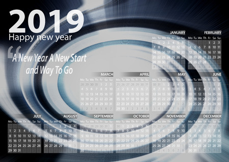 Abstract colorful twisted light fibers with 2019 new year calendarの写真素材