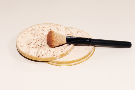 crushed powder foundation and brushの写真素材